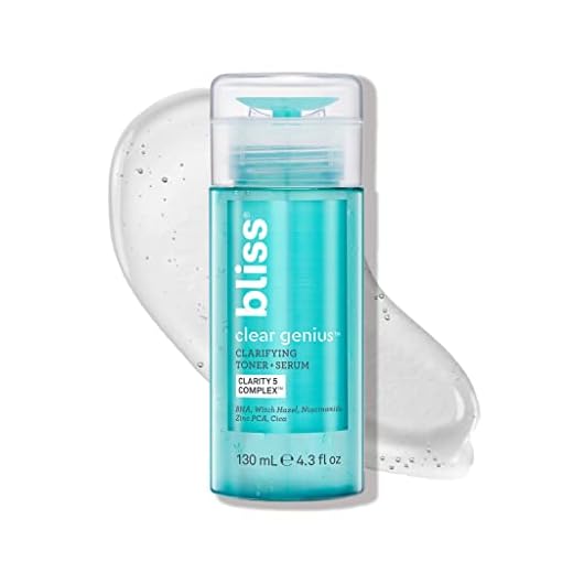 Bliss Clear Genius Clarifying Toner + Serum | Purifies Pores, Tones, Calms & Clears Skin | with Salicylic Acid, Niacinamide & Witch Hazel | Clean | Cruelty Free | Paraben Free | Vegan | 4.3 oz