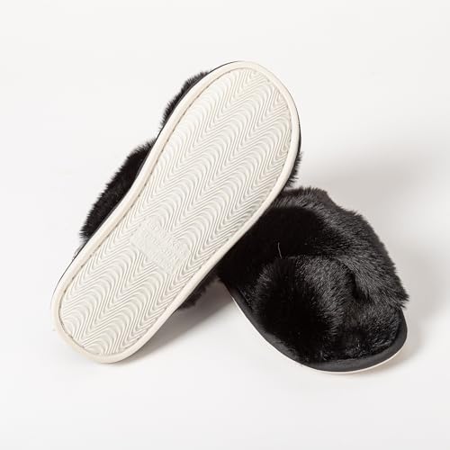 Image of Enteer Women's Slipper Memory Foam Cross Band Fuzzy Slippers Open Toe Cozy House Slippers Cozy Plush Bedroom Indoor Outdoor