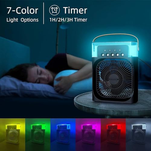 Image of Drumston (15 Years Assured Warranty) Personal Mini Air Cooler Fan with Humidifier Mist, Adjustable Wind Speeds, LED Night Light, USB Powered Portable Desk Cooler for Bedroom Office Study Room (Black)