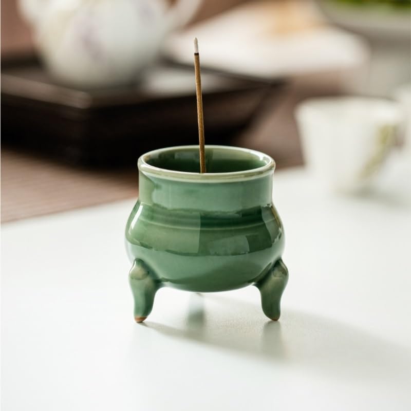 Bruciatore di incenso Celadon Treppiede Bruciatore di Incenso Casa Interno Spina Filo di Ceramica Zen Portico Decorazione