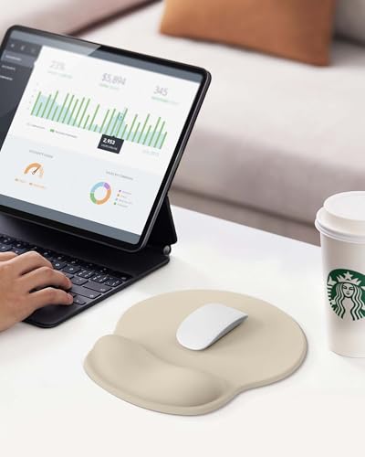 Image of Mouse Pad with Wrist Rest, Ergonomic Mouse Pads for Desk, Office Non-Slip Mousepad with Gel Wrist Support(Beige, 10.6''L x 9''W)
