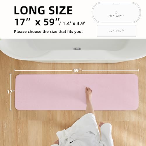 Pink Bath Mat, Bathroom Rugs Non Slip Washable Thin Absorbent Quick Dry Bath Mat Fits Under Door Bathroom Floor Mat Perfect for Bath, Shower, or Sink 17"x59" Pink