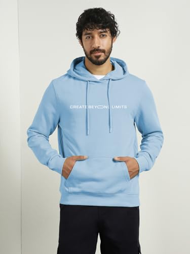 Image of Nobero Men's Printed Regular Fit Hoodie | Cotton Rich Fleece Sweatshirt for Men | Soft & Warm Hooded Pullover | Casual Winter Wear