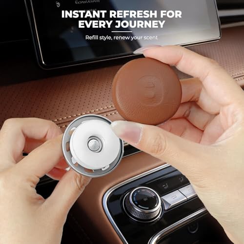 Image of Keyzone Premium Leather Key Cover & AC Vent Car Perfume Combo (4 Fragrances) | Compatible for Tata Nexon, Harrier, Safari, Altroz, Punch, Tigor 4 Button Smart Key. (Brown)