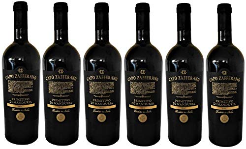 6 Flaschen Primitivo di Manduria DOC 2021 von Capo Zafferano im Sparpack (6x0,75l), trockener Rotwein aus Apulien