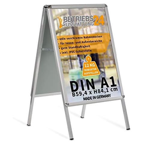 Betriebsausstattung24® Kundenstopper Gehwegaufsteller Werbetafel | für zwei Plakate | Aluminium Plakatständer | inkl. PVC Schutzfolie (A1 B59,4,0 x H84,1 cm) Cover