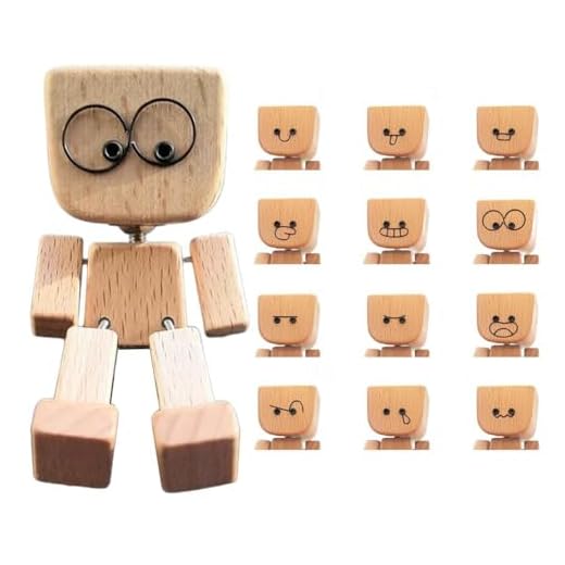 UOYOTT Shaking Feet Wooden Doll,Shaking Wooden Man Figurine,Wood Car Desktop Decoration,Handmade Car Dashboard Accessories with 12PCS Magnetic Expressions,Gifts for Wife Daughter