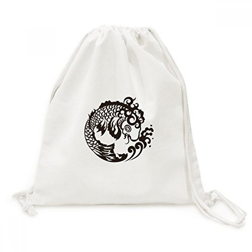 Sac de voyage en toile avec cordon motif poisson style chinois