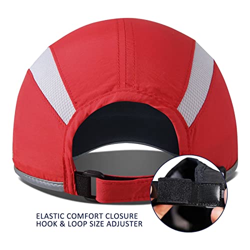 Gadiemkensd Adjustable Quick Drying Reflective Foldable Running Cap Outdoor Sports Hat 50+ Upf Inhibit Uv Mesh Race Performance Water Repellency Baseball Cap (Red) #TOP2