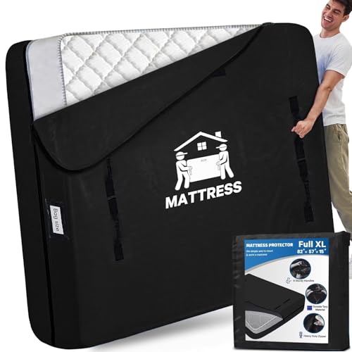 Image of Mattress Bags for Moving, BETU Mattress Protector Waterproof Mattress Cover Storage Bags with 8 Heavy-Duty Handles and Zipper for Bed Extra Thick Large Reusable,82 inchx57 inchx15 inch,Black