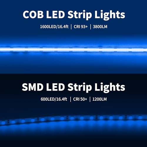 ShineBurky Blue COB LED Strip Lights, 5M Super Bright Cuttable Tape Lights with Plug - Image 3