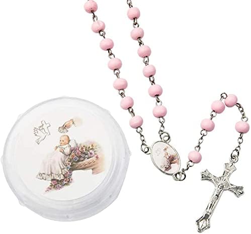 Miniatura 2 de YRP Gifts - 12 piezas de recuerdos de fiesta de bautismo, rosario de madera perfumada blanca, guardián, ángel bebé, Nuestra Señora de Guadalupe, San