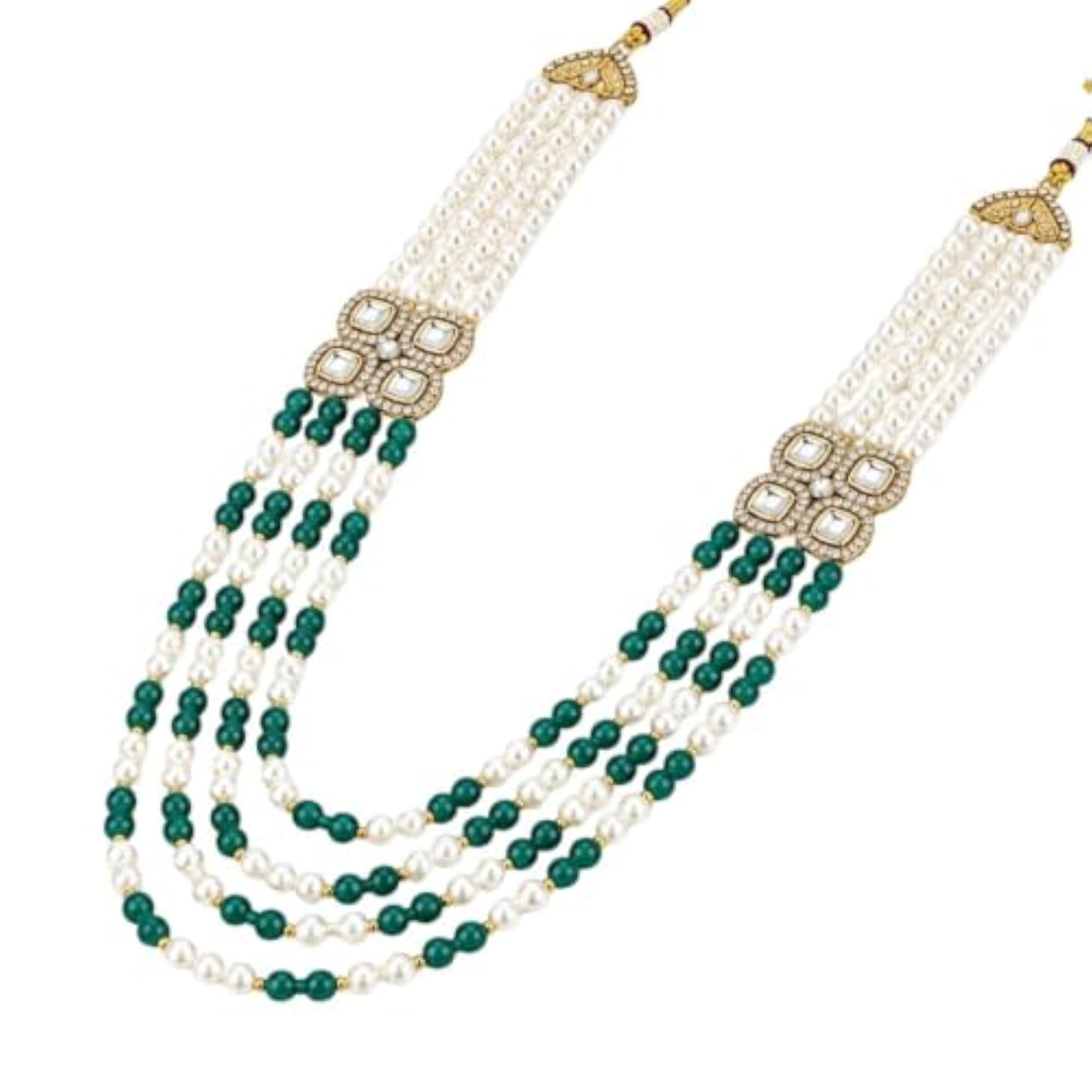Traditional 4 Layered Gold Plated Diamond Dulha Moti Mala Necklace