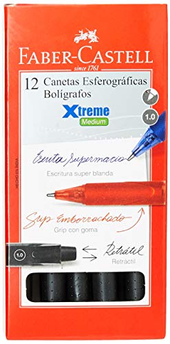 Esferográfica Xtreme Retrátil 1.0, Faber-Castell, XTRT10/PR, Preta, pacote de 12