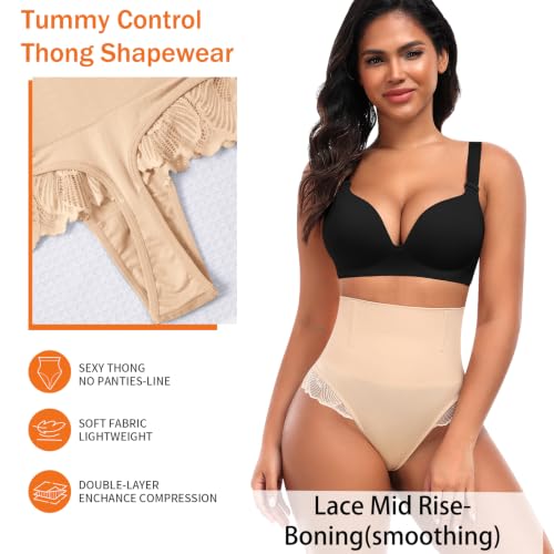 Image of Werena Tummy Control Thong Shapewear for Women High Waisted Body Shaper Panties Shaping Thong Girdle Underwear