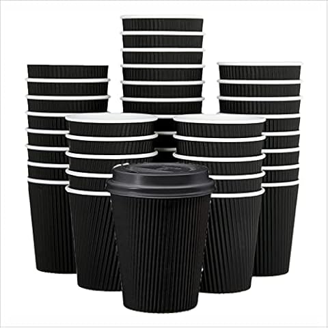 50 Black Paper Cups Without Lids - 8oz Disposable Coffee Cups - Eco Friendly Reusable Party Cups - Paper Cups for Hot and Cold Drinks - Triple Wall Insulated Takeaway Cups - Tea Cups - Travel Cups Cover