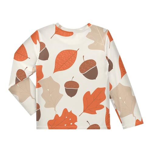 Acorn Autumn Leaves Beige Boy's Rash Guard Swim Shirt Long Sleeve Sun Shirt for Running Swiming Pool UPF50+2