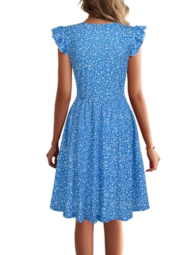 Image of HELYO Women's Summer Dresses Cute V Neck Ruffle Sleeve Cocktail Short Work Casual Dress with Pockets 648