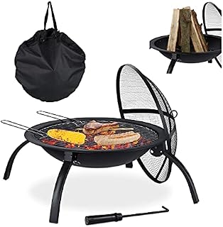 Relaxdays Palenisko XL, z torbą, ruszt do grilla, pogrzebacz, pokrywa chroniąca przed iskrami, ogród, taras, średnica 56,5 cm, kolor czarny