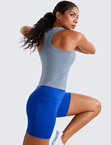 Image of CRZ YOGA Seamless Racerback Tank Waist Length | Training, Chafe-Free, Slim Fit, Crewneck, Mesh Vents, Workout, Sleeveless Tops for Women