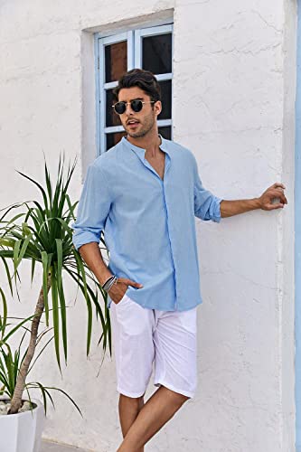 Makkrom Mens Long Sleeve Shirts Linen Button Down Beach Yoga Casual Summer Shirts #TOP2