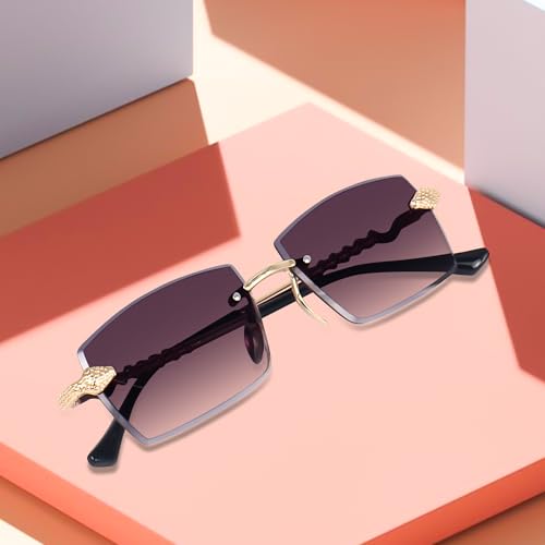 Image of Dervin UV Protected Retro Rectangular Rimless Sunglasses for Men and Women