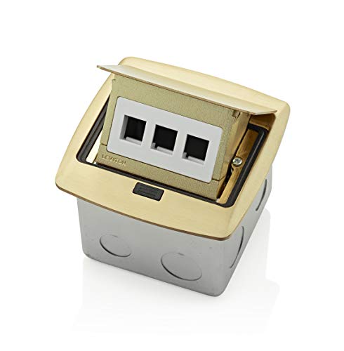 Best Cyber Monday 🔥 Leviton PFQP3-BR Pop-Up Floor Box with 3-Port QuickPort Insert, Brass