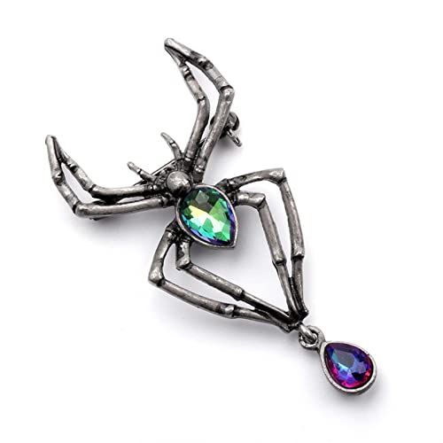 Junyy Creative Halloween Crystal Rhinestone Spider Shaped Brooch Pins Men Women Enamel Corsage(Black) #TOP5