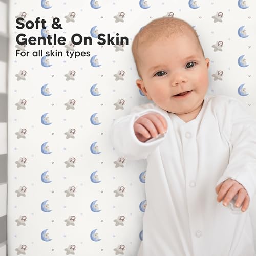 Image of KeaBabies 2-pk Organic Cotton Crib Sheets for Boys Girls 52x28 (Cosmo) | Fitted Crib Mattress Sheet Neutral, Breathable Cover for Baby Bed Set, Toddler Mattress, Soft & Cute Prints