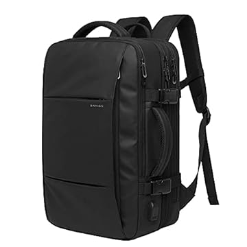 BANGE Mochila Executiva Masculina Reforçada de 40L Expansível Antifurto Impermeável para Notebooks de Até 17.3 Polegadas (Preto)