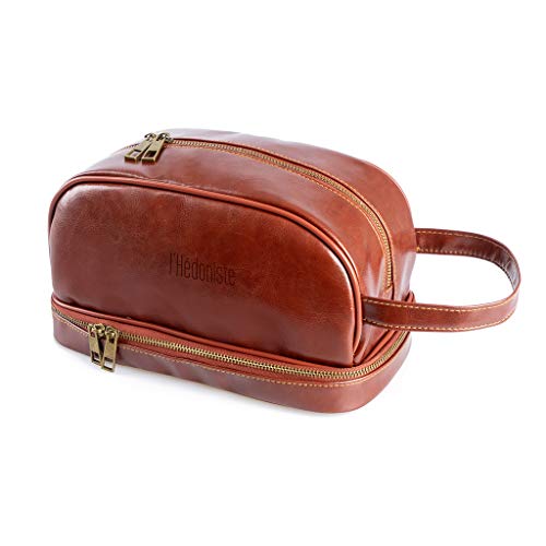 Balvi Cosmetische tas, dubbele verdieping, met handvat, bruin