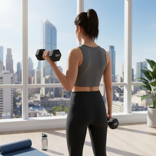 Image of Amazon Brand - Solimo Neoprene Dumbbell 5 Kg, Set of 2 (Black)