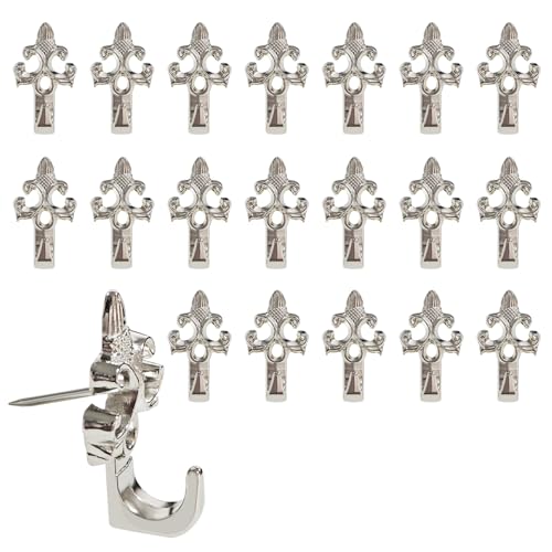 Image of Push Pin Picture Hooks,20pcs Push Pin Hangers, Thumb Tacks for Hanging, Bulletin Board Hooks, Zinc Alloy Pin Photo Frame Hooks for Picture,Canvas,Office,Clock,Mirror,etc. (Silver)