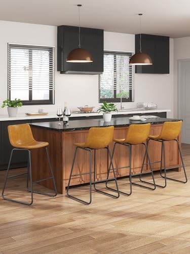 Image of 26in Bar Stools Counter Height Chairs Set of 6 (Whiskey Brown)