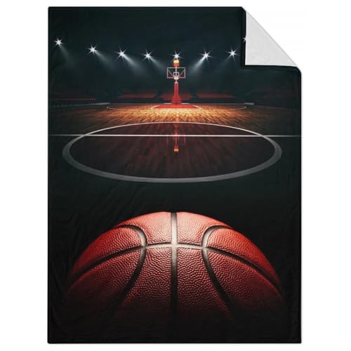 Mercuryelf Basketball Throw Blanket - Soft, Fuzzy & Warm - 60x80 Inches Flannel Blankets for Bed, Couch - Black Sports Throws Gift for Men, Women