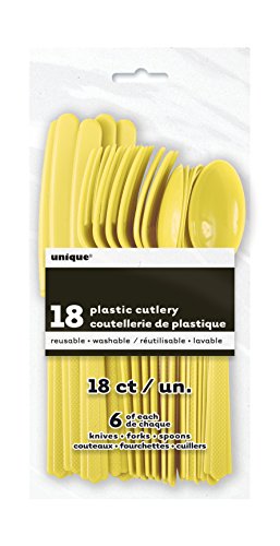 Image of Soft Yellow Plastic Silverware Set for 6 Guests (18pcs)