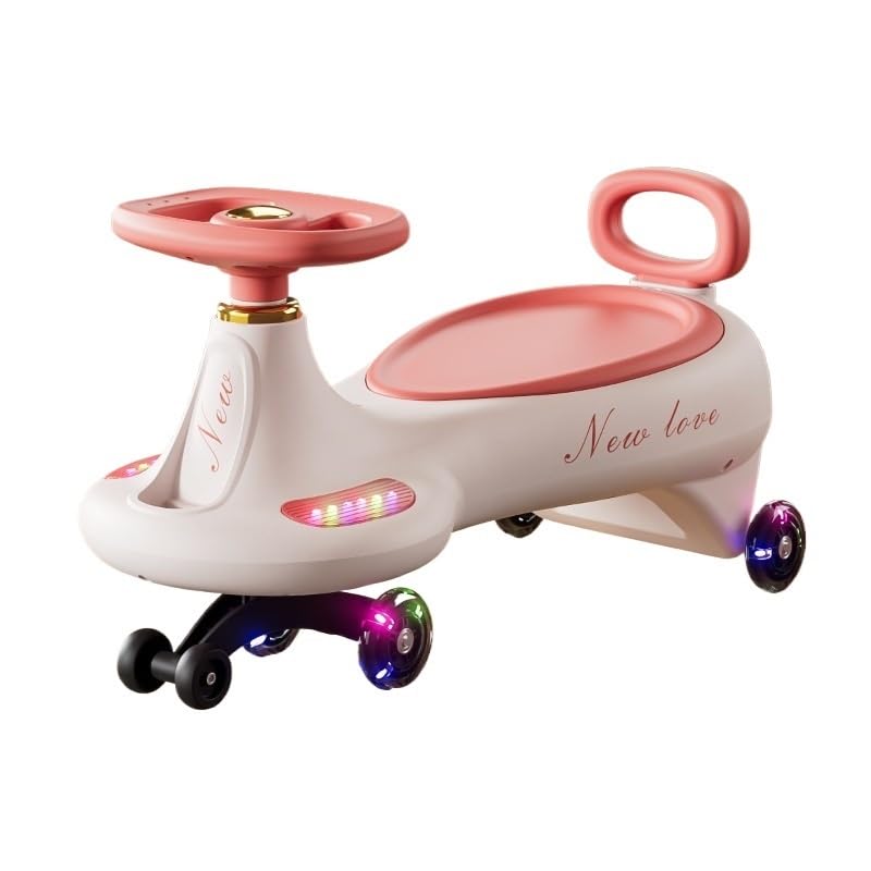 Samochód na biegunach, Wiggle Car Dziecięcy jeździk ze światłami i muzyką Anti-Rollover Huśtawka dla chłopców dziewcząt w wieku 1–8 lat(Rose,With Lights and music)