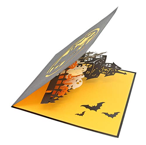 Poplife Haunted House 3D Pop Up Halloween Card - Trick Or Treat Party Favor, Ghosts And Pumpkins, Spooky Surprise - Folds Flat For Mailing - For Grandkids, For Kids, For Classmates, For Teacher #TOP2