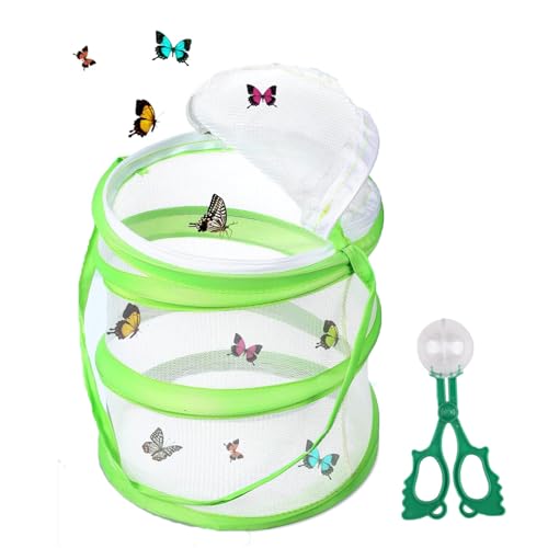 Butterfly Net, Stick Insect Enclosure & Butterfly Net Starter Kit - Collapsible Insect Cage for Raising Monarch Butterflies, Transparent Mesh Design with Handles for Easy Observation and Portability
