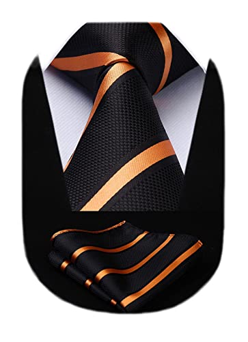 Image of HISDERN Stripe Tie Mens Ties with Pocket Square Set Classic 3.4'' Silk Formal Necktie Handkerchief for Business Wedding