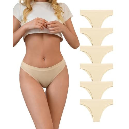 SHARICCA Seamless Bikini Underwear for Women Super Stretch Sexy Low Rise Cheeky Panties Soft Comfort Hipster Pack Medium 6p-nude Colors