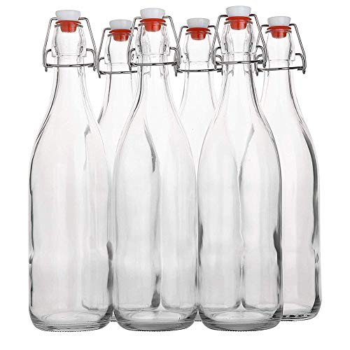 Botellas de cristal con tapón mecánico de 1 litro para conservar bebidas [Pack de 6]