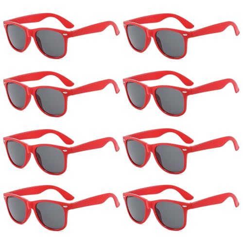 Pibupibu 8 Pack Red Party Sunglasses Adult, Neon Colors Party Favor Supplies Unisex Glasses