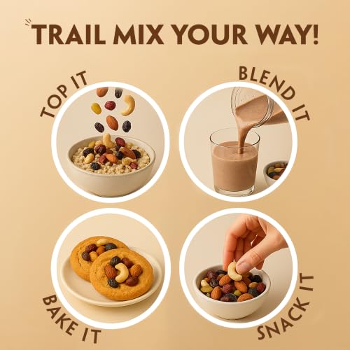 Image of Bagrry's Trail Mix 200g | 7 in 1 Ingredients | Californian Almonds | Cashews | Cranberries | Dates | Pumpkin Seeds | Green & Black Raisins | High Protein | Source of Fibre | Oil-Free | Non-Salted | Guilt-free Anytime Snack | Dry fruit mix | Mix nuts | Travel Friendly, Easy to Carry Snack