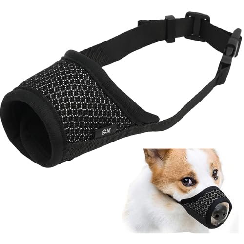 Maulkorb für Kleine Hunde mit Kurzer Schnauze, Weicher Nylon-Mundschutz mit atmungsaktivem Netz, verhindert Beißen, Fressen Bellen und Kauen, für Chihuahua und Französische Bulldogge (XS)