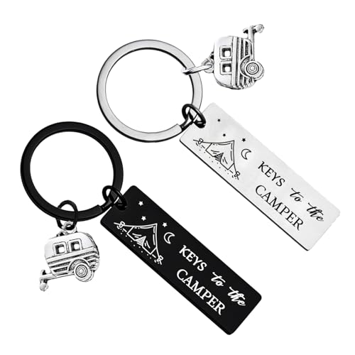 LLAFY 2PCS Camping Keychain Camping Lovers Gift for Women Men RV Camping Accessories Camper Gifts for Couple Christmas Birthday Gift for Campers