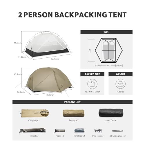 Image of Naturehike Mongar Upgraded 1 /2 /3 Person Backpacking Tent,Waterproof Lightweight Camping Tent with Footprint