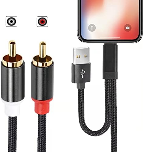 WUSERNING USB Charge and iOS Port to RCA Stereo Audio Cable,Y Splitter red and White Cord Compatible with iPhone/ipad/iPod Connect to Car, Amplifier, Home Theater, Speaker and More.(4.0ft)