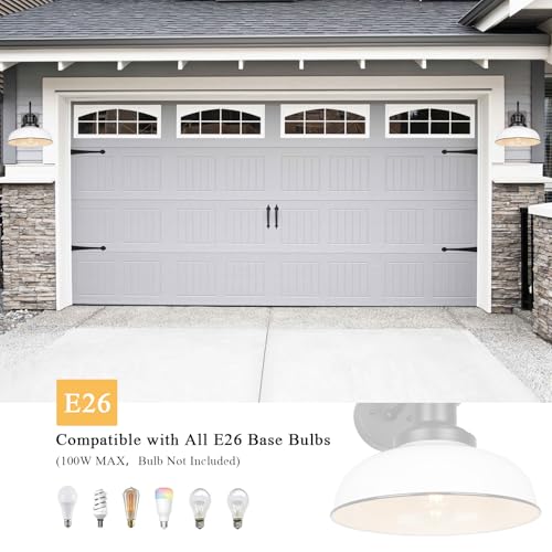 Image of Outdoor Barn Light, Rustic Outdoor Wall Sconce, Farmhouse Exterior Wall Mount Light, Vintage Indoor Wall Lighting Fixture, Industrial White Lantern Lamp for Porch, Garage, Patio, RZ007 WH