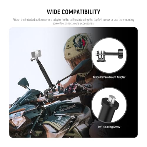 Image of NEEWER Motorcycle Camera Mount Kit, Bicycle Handlebar Invisible Selfie Stick with Dual Ball Heads, Super Clamps, Action Camera Adapter Compatible with GoPro Insta360 DJI AKASO Action Cameras, GP-30